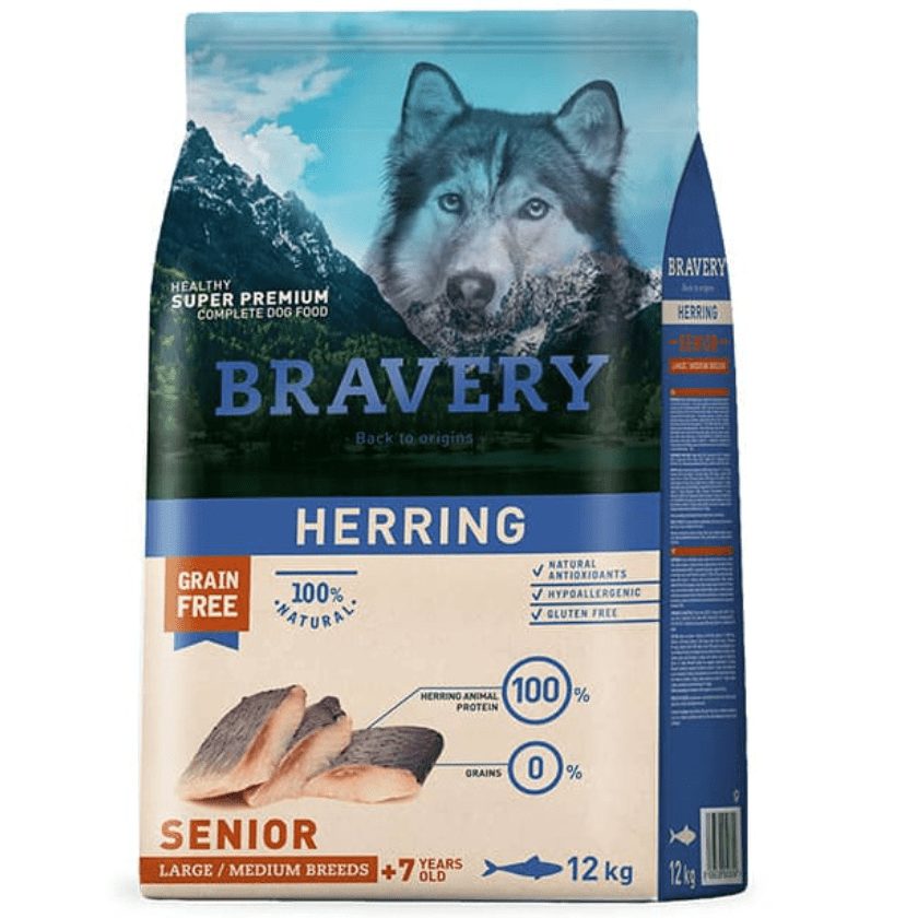 Saco 12 kg Bravery Herring Senior para perros medianos y grandes
