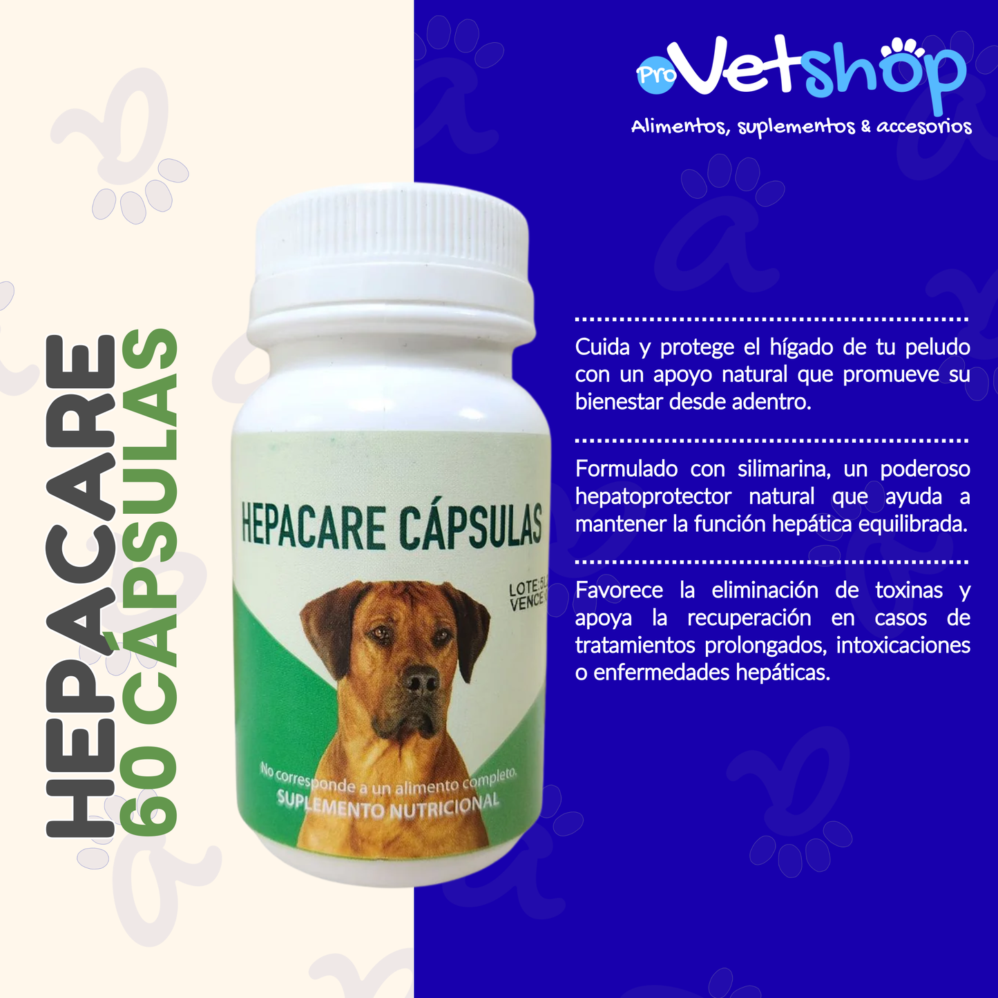HEPACARE CÁPSULAS 60 UNID - Suplemento Hepático Natural para Perros