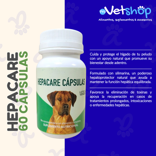 HEPACARE CÁPSULAS 60 UNID - Suplemento Hepático Natural para Perros