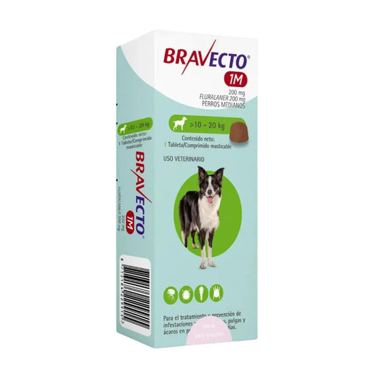BRAVECTO Perro 10-20 kg protegiendo a tu mascota de pulgas y garrapatas.