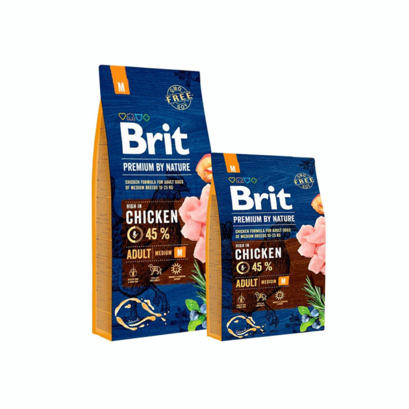Saco de alimento Brit Premium By Nature Adult Medium para perros de 10 a 25 kg.