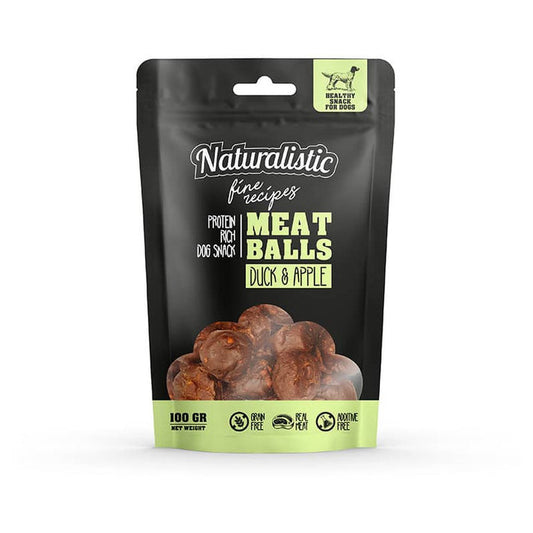 Snack grain‑free de albóndigas Naturalistic Duck & Apple para perro